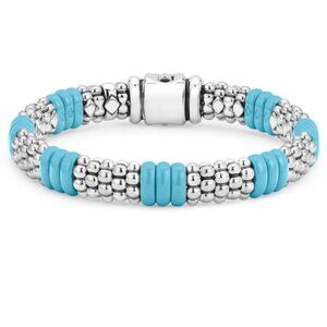 Blue Ceramic Caviar Beaded Bracelet 9mm S+ (6.5) from Lagos